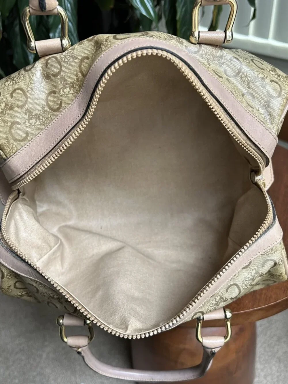 CELINE Macadam Canvas Boston Bag, Tan